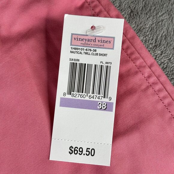 Vineyard Vines Shorts Mens 38 Nautical Twill Club Sun Burn Pink Chino Golf Prep - Picture 2 of 13